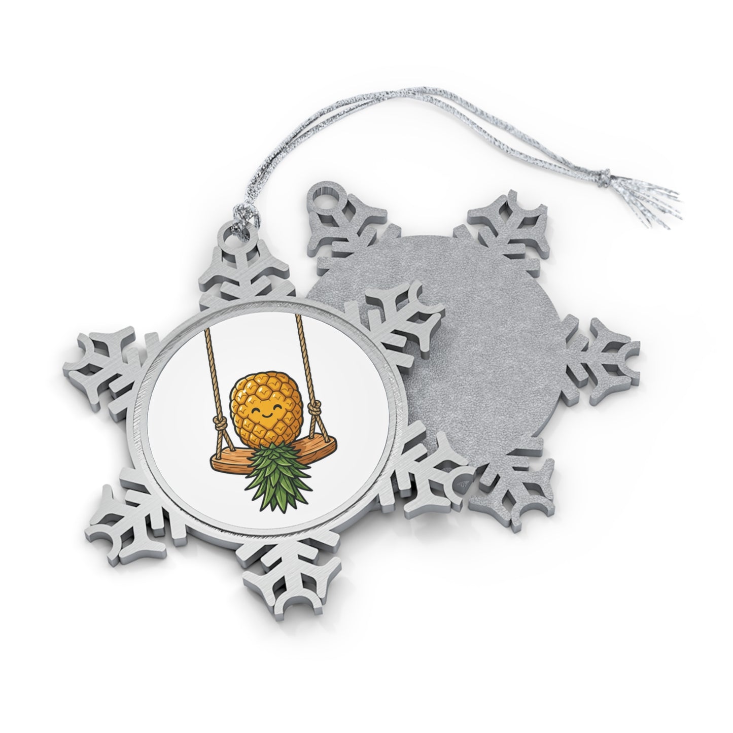 Pineapple Swing Pewter Snowflake Ornament — Tropical Holiday Tree Decoration
