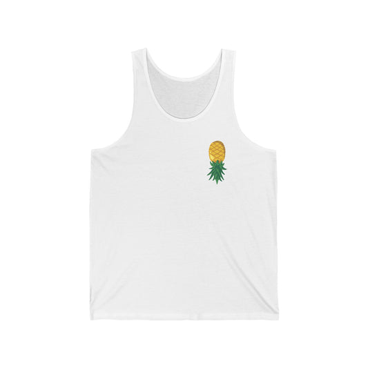 Pineapple Minimalist Tank Top — Small Tropical Chest Print, Summer Beachwear
