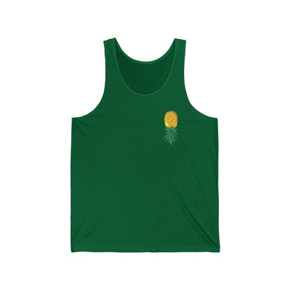 Pineapple Minimalist Tank Top — Small Tropical Chest Print, Summer Beachwear