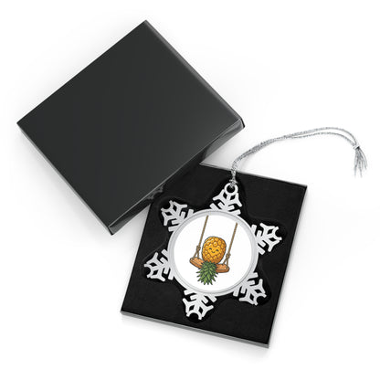 Pineapple Swing Pewter Snowflake Ornament — Tropical Holiday Tree Decoration